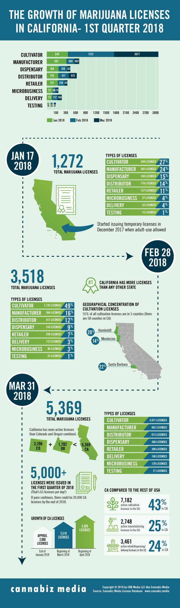 Infographic Design for Cannabis LIcenses in California Q1 of 2018